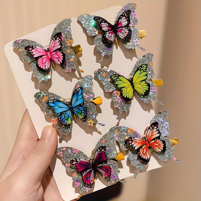 Ein Set aus sechs mehrfarbigen High-End-Schmetterlings-Haarspangen ist ein perfektes Geschenk für, um eine prinzessinnenhafte Atmosphäre zu schaffen