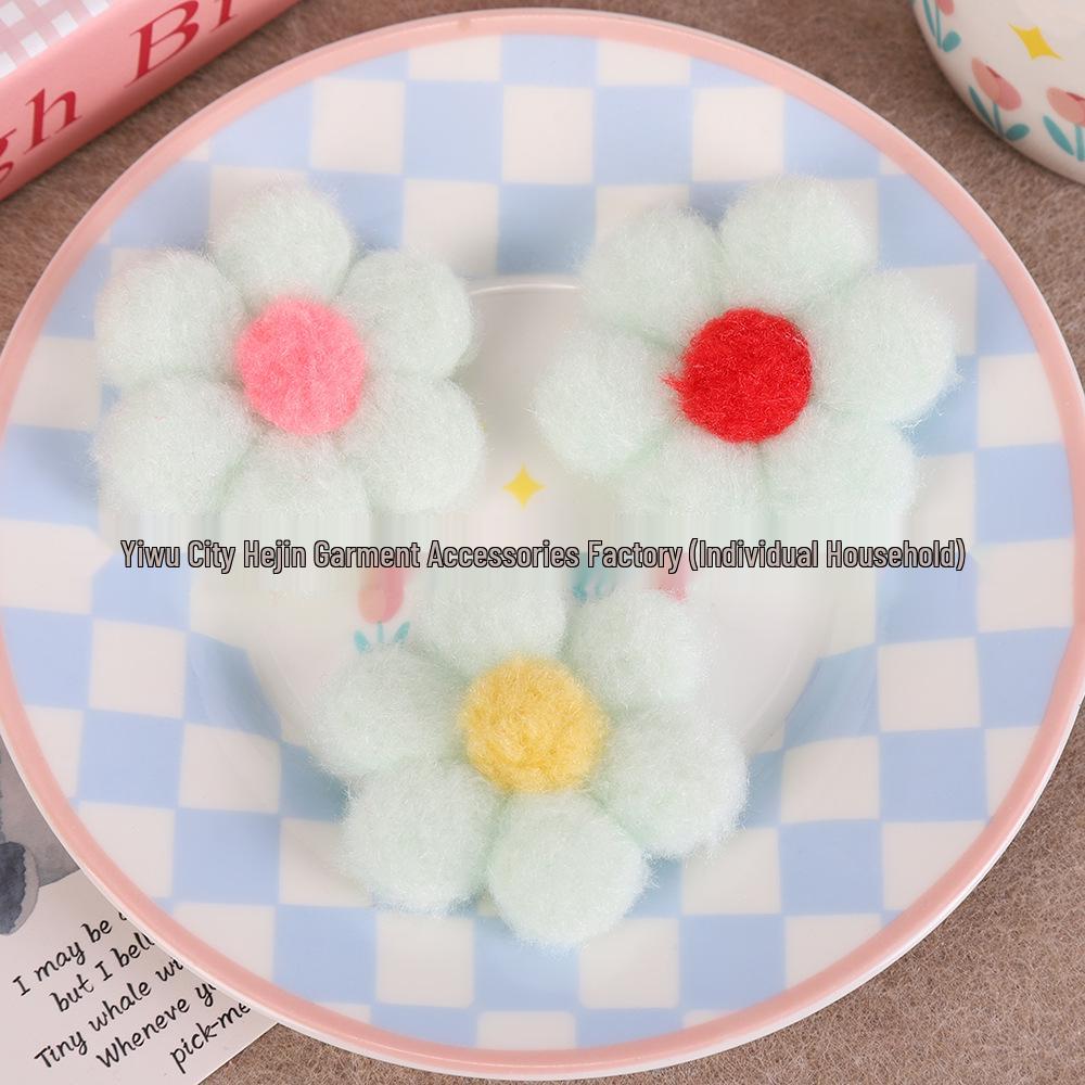 Colorful Handmade Six-Petal Flower Hair Clip - Cute Plush Cartoon Hair Accessory