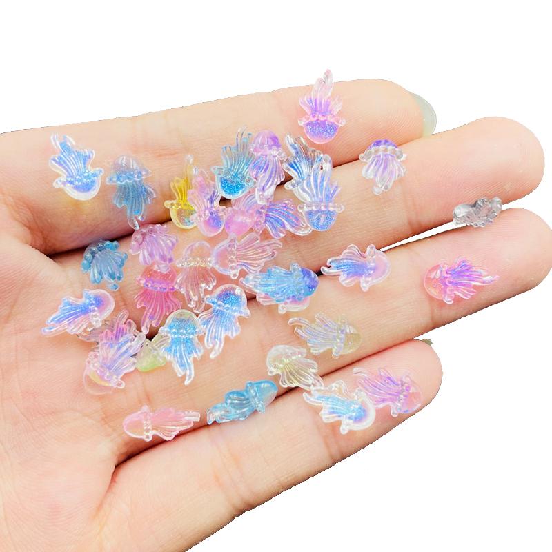 

100 Pcs New Mini Cartoon Shiny Marine Jellyfish Resin Scrapbook Rhinestones 3D For Diy Manicure Accessories Decorations A48