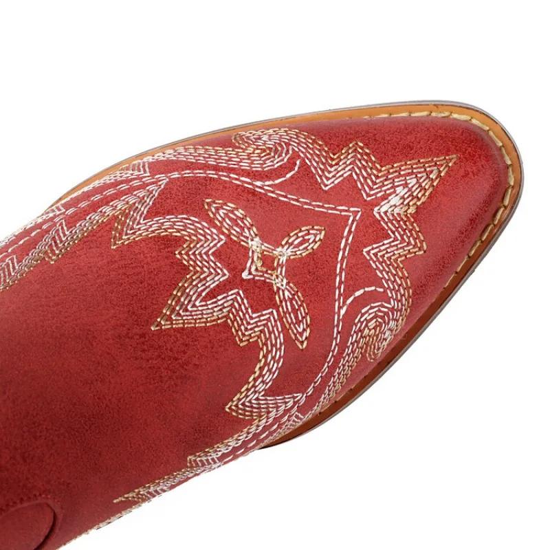 Fashion New Style Car Embroidery Thread Gray Brown Chelsea Long Boots European American Fashion Coarse Heeled Women's Boots Size 343