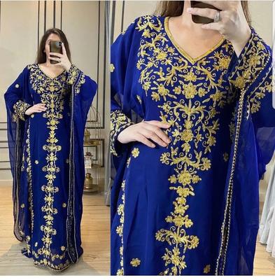 Marineblau Blau Hochzeit Georgette Ramadan Marokkanischer Kaftan Kleid Dubai Farasha Abaya