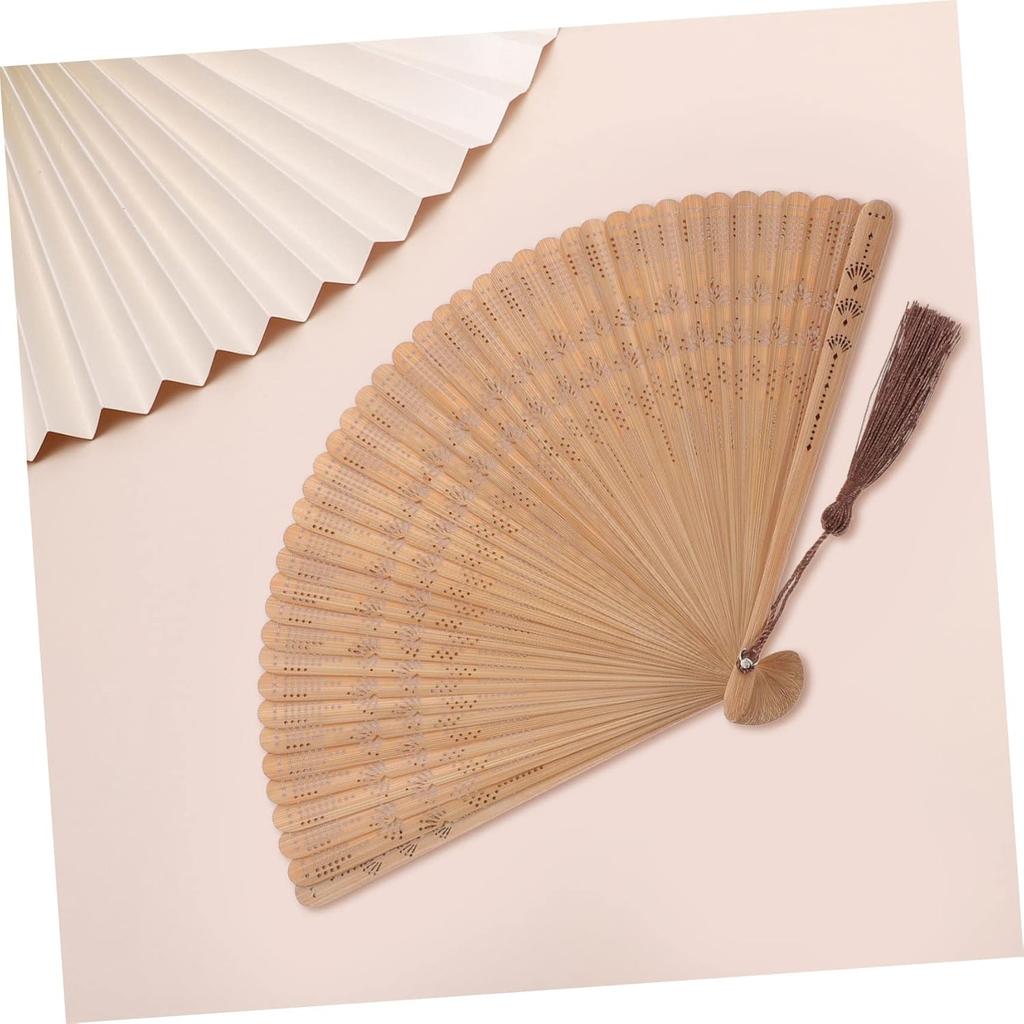 Garneck Bamboo Hand Fan - Art Silk Decorative Folding Fan - Eastern Style Carved Elegant Hand Fan - Handfan Gift for Birthday Dancing Wedding Party