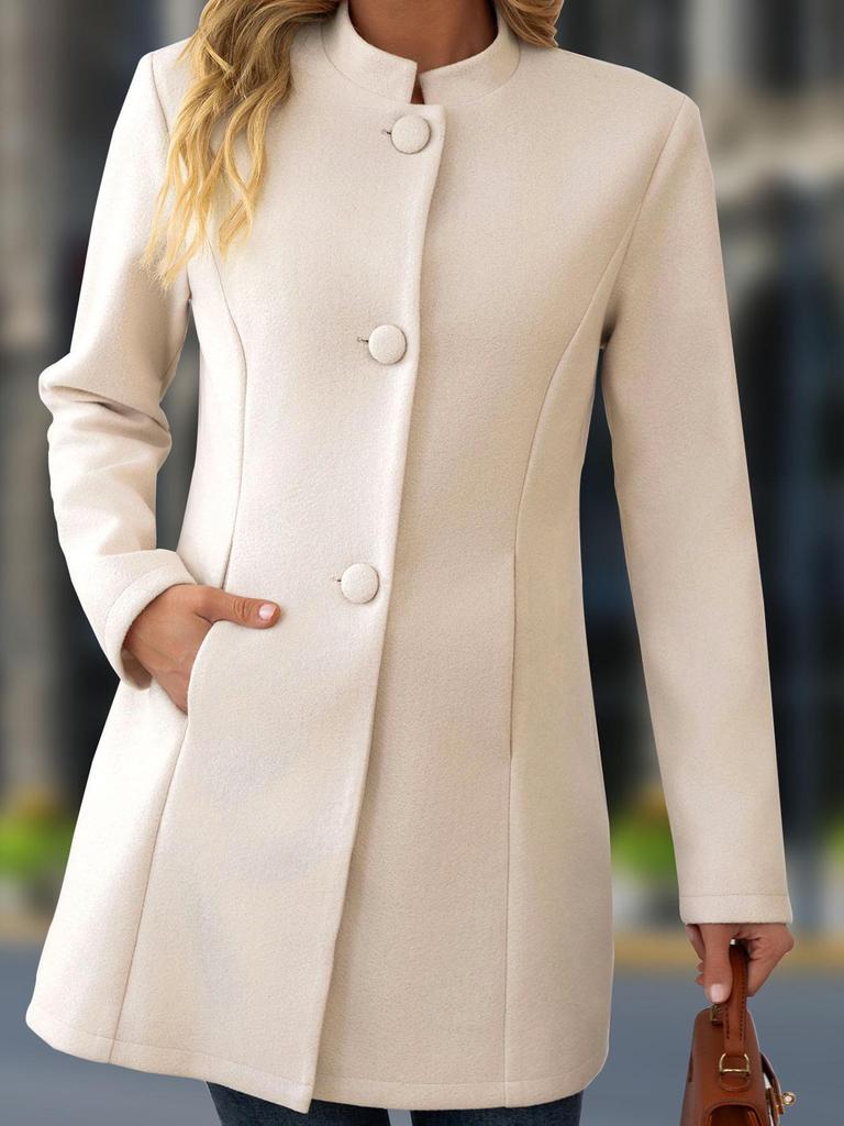 2025 Europäischer Wollmantel für Damen in Übergröße, mittellang - Herbst/Winter, Lässiger Stehkragen