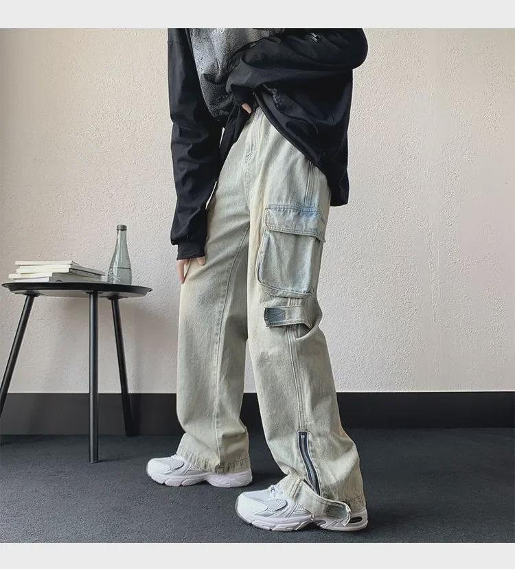 Men's American Retro Wide-Leg Jeans with Zipper Slit - Niche Design for Autumn/Winter