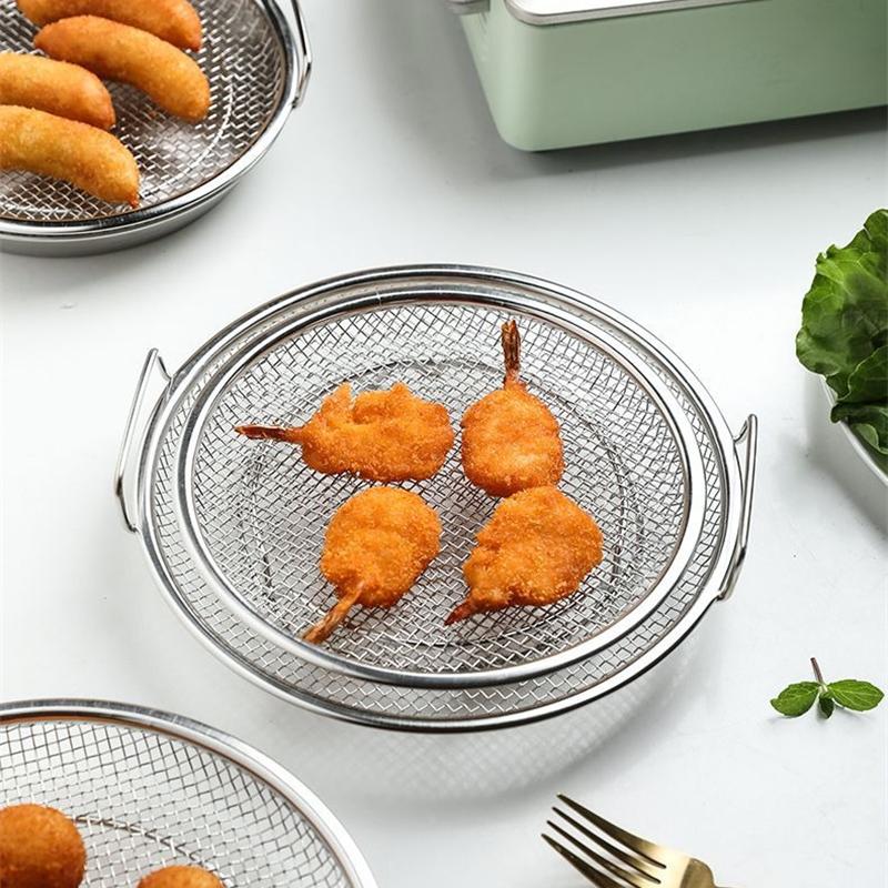 Stainless Steel Filter Tray Reusable Round Mesh Basket Fruit Vegetable Water Filter Tool Barbecue Fried Chicken Kitchen Strainer