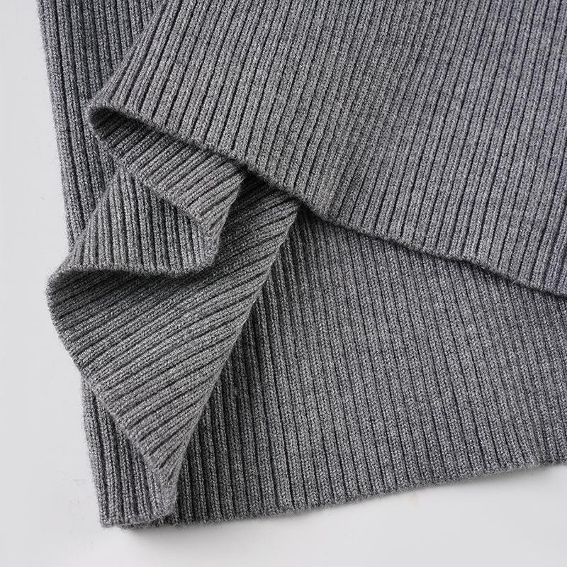 Women's European & American Style Grey Twist Slim-fit Pleated V-neck Long Sleeve Top
