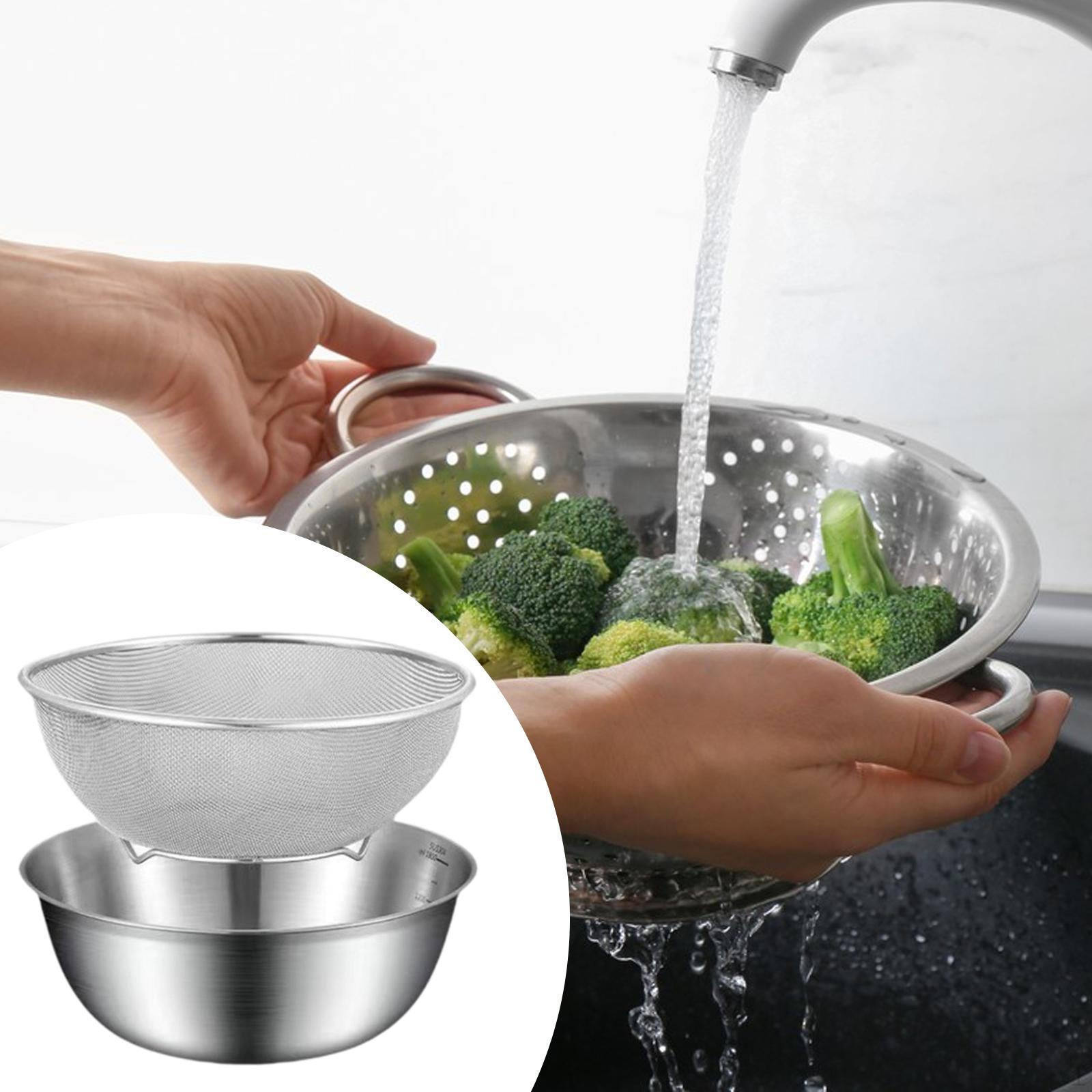 Stainless Steel Colander Basket and Bowl,Fine Mesh Strainer Basin Sturdy Food Strainers Set for
