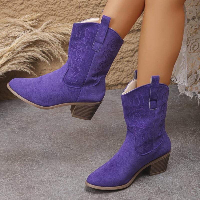 Neue Retro Spitzschuhe mit dickem Absatz für Übergrößen Damenschuhe und Stiefeletten sind Bestseller 40 violett