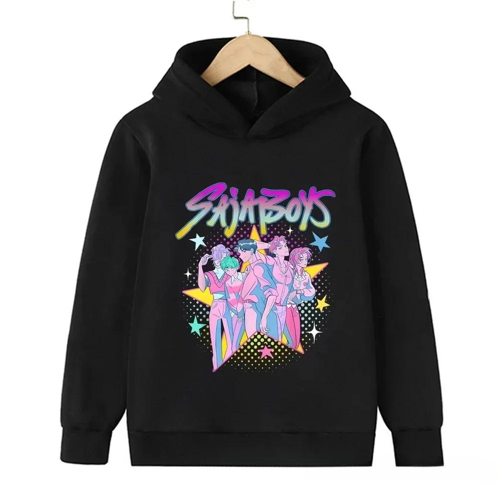 Soft Children Hoodie, Vertical Color Strip Anime Boys Portrait Print Pullover Sweatshirt, Autumn WinterCasualSport Long Sleeve Top For Kids Daily Wear