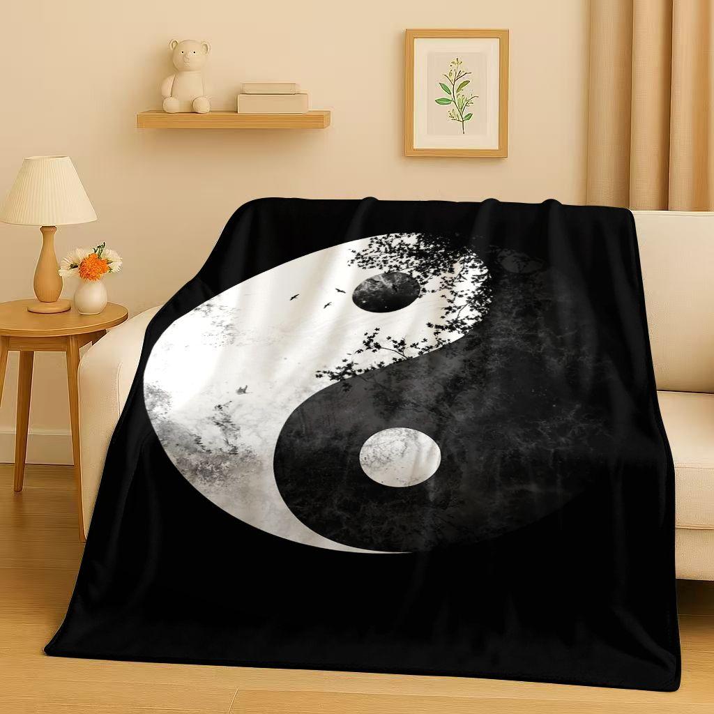 3D Yin Yang Chinese Tai Chi Eight Diagrams Natural Balance Art Flannel Blanket,Soft Plush Throw for Home Bedroom Bed Sofa Cover