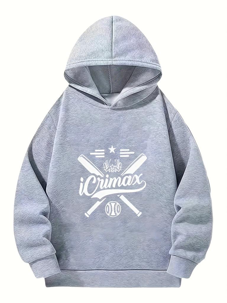 Sport Kids Hooded Pullover Sweatshirt iCrimax Retro Baseball Bat Star Emblem Art Print Long Sleeve Children Tops Casual Outfit ForAutumn DailyOutdoor