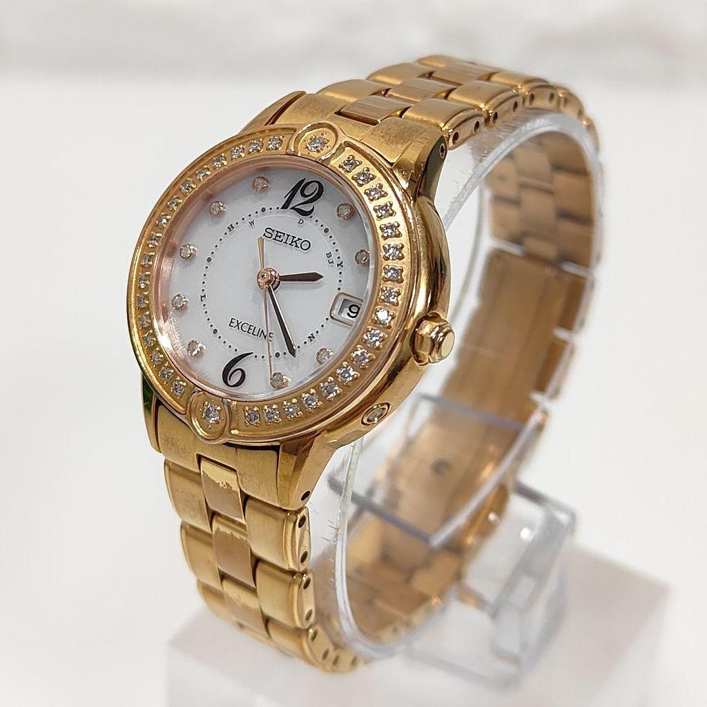 [USED] SEIKO EXCELINE Diamond Bezel Radio Solar
