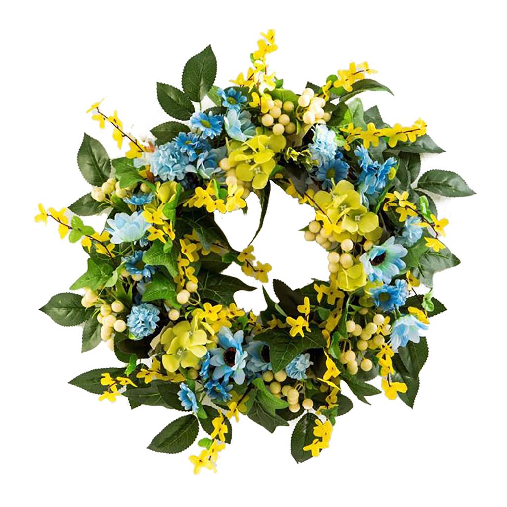 Door Spring Wreath Realistic Artificial Floral Wreaths with Green Leaves for Home Wall Door Decoration