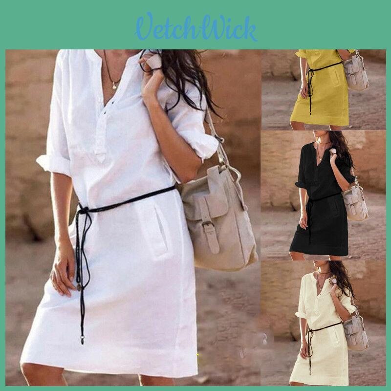 Plus Size Women Long Sleeve Shift Dress With Elegant V Neck Design For Casual Outings