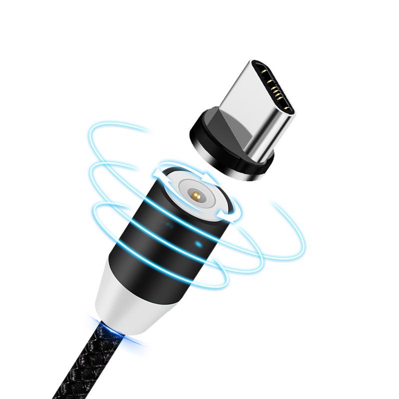 360° Rotating Magnetic Luminous Charging Cable for Android, Apple, and Type-C Devices