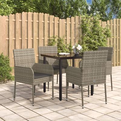 Vidaxl 5-Cz. Garden Furniture Set, Cushions, Black-Grey PE Rattan