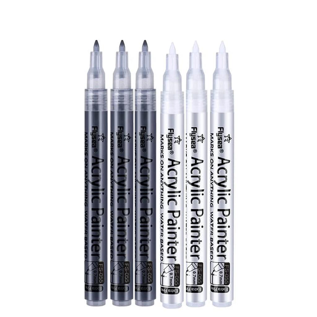 6Pcs/set 4 Colors (Black/White/Gold/Silver) Acrylic Paint Markers pen,0.7mm Extra Fine for Ceramic, Metal, Paper, Drawing, DIY