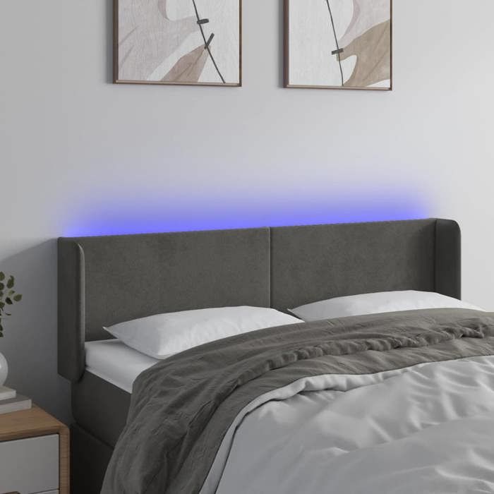 VidaXL Tête de Lit à LED Meuble de Chambre à Coucher Accessoire de Lit Double Tête de Cadre de Lit Intérieur Gris Foncé 3123005