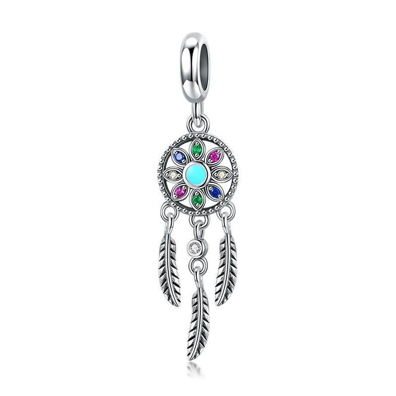 WOSTU Dreamcatcher Charms Flower Pendant 925 Sterlign Silver Moon Star Beads Fit Original Bracelet DIY Necklace Birthday Jewelry
