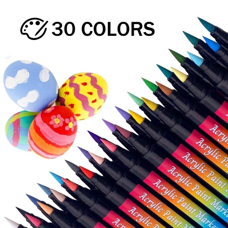 30Pcs Acrylic Marker Art Marker 30 Colors Brush Pen for DIY Shoe Bag Painting on Paper Stone Wood Glass Canvas