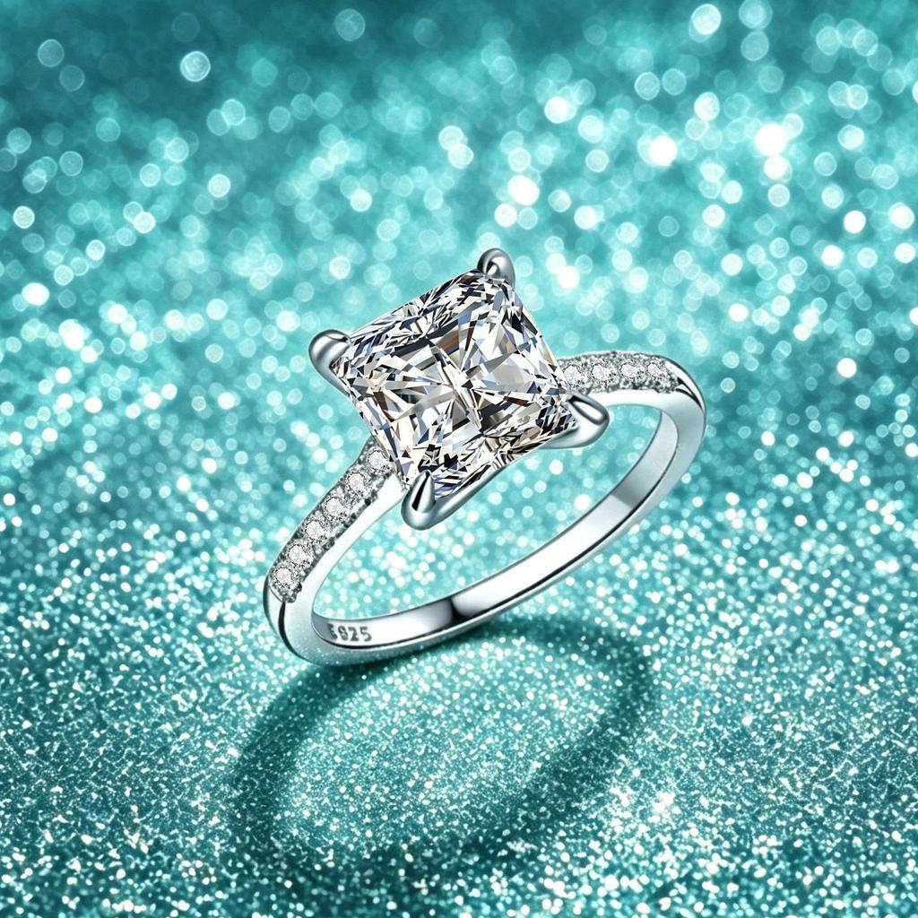 3 Carat Princess Cut Moissanite Engagement Ring in S925 Sterling Silver