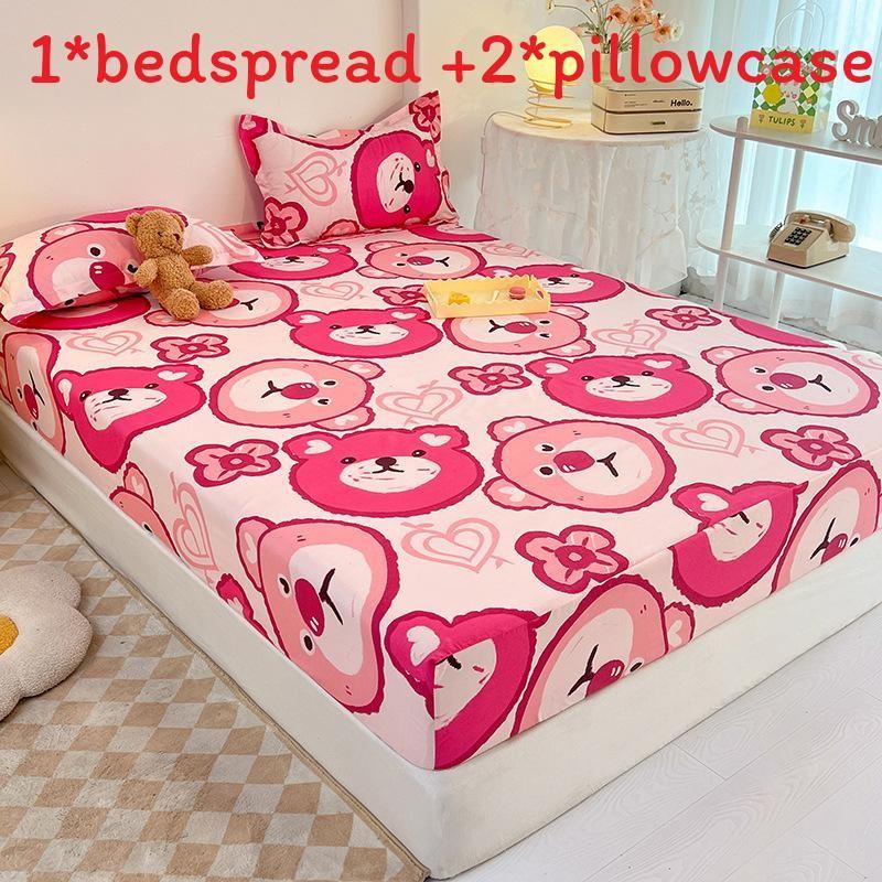 Flower Bear Rabbit Pattern Water Wash Cotton Bedspread Mattress Protective Cover