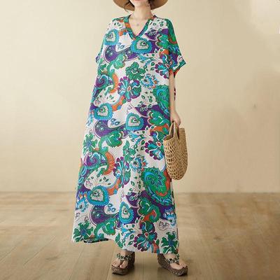 Short Sleeve Plus Size Vintage Floral New In Dresses for Women Casual Loose Maxi Long Summer Dress
