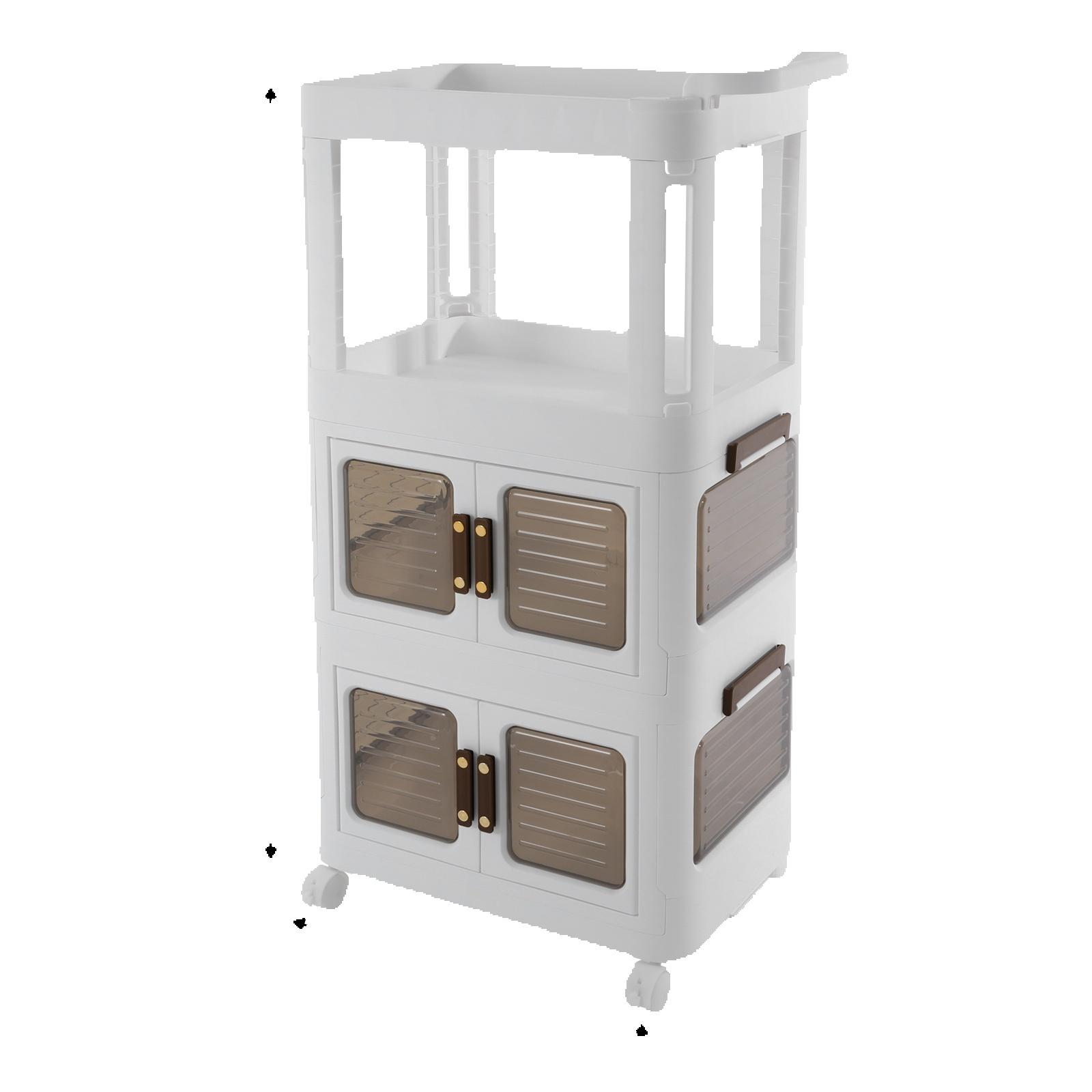 

Передвижной органайзер для хранения, Тележка для хранения для кухни, ванной комнаты, Многофункциональный органайзер для хранения Прозрачно-коричневые дверцы Закругленный угол белый