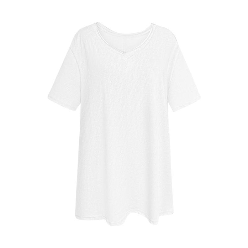 Korean Slack Snowflake Texture Curled V-neck Short-sleeved T-shirt Women's Summer New Lazy Wind Versatile Thin Top