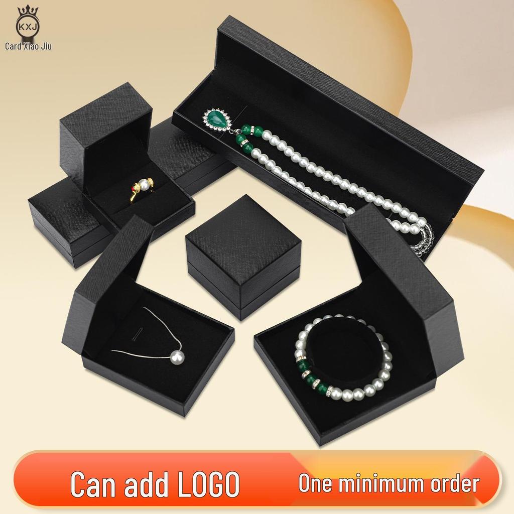 Diagonal Lattice Jewelry Box - Black: Holds Rings, Pendants, Bracelets, Necklaces; Custom Logo Option Available