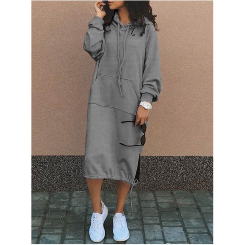 Women's Fall Oversized Long Hooded Sweatshirt Solid Color Casual Everyday Pullover Top