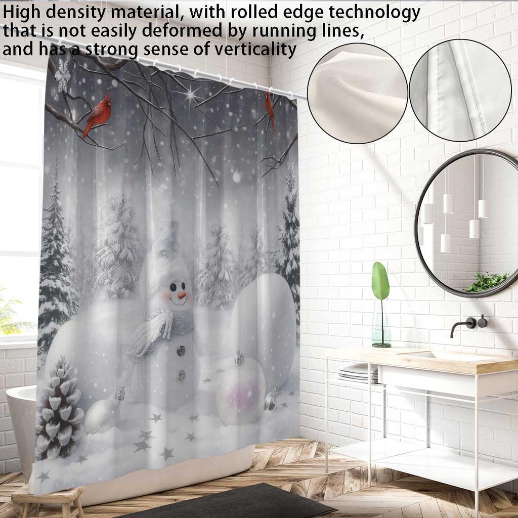 1 Pc Christmas White Snowman Shower Curtain Waterproof Shower Partition Curtain With 12 Hooks Multiple Sizes Machine Washable