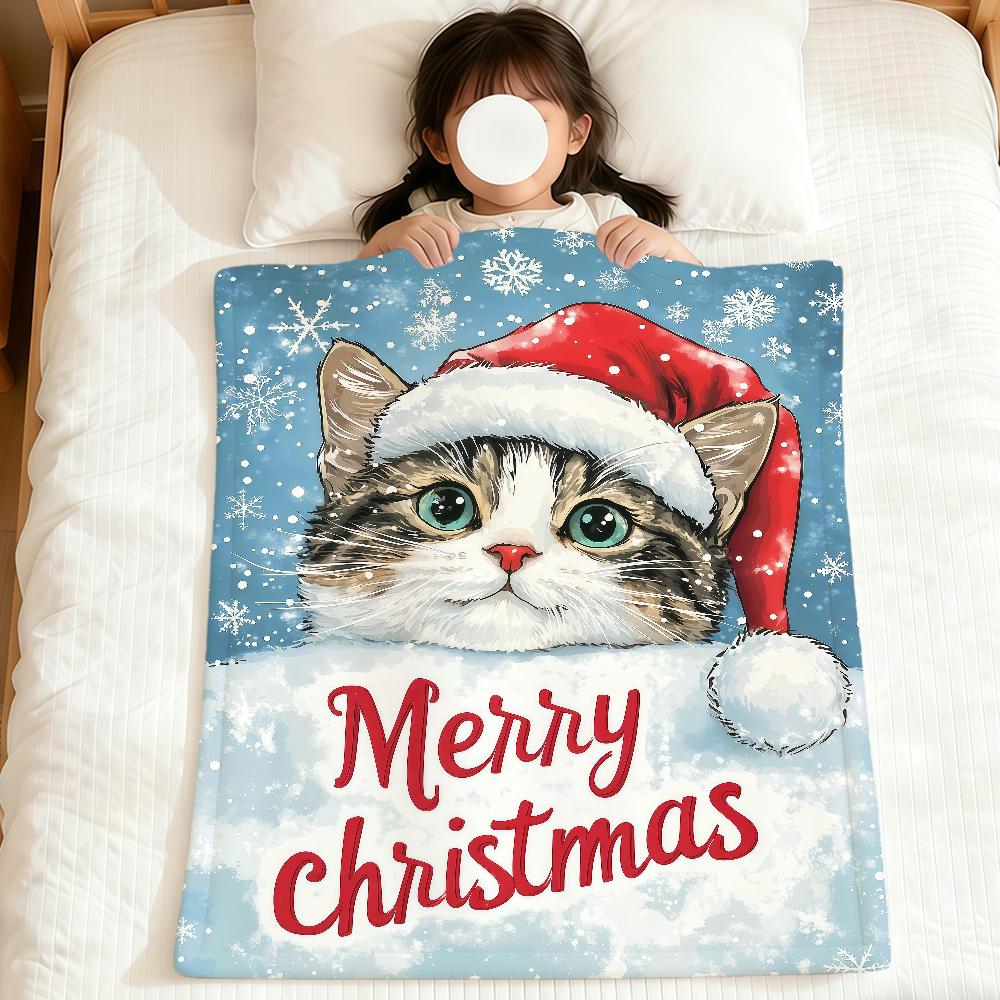 Merry Christmas kitten kawaoo funny cat soft warm plush blanket dormitory sofa living room pet hogar bedroom gift home Flannel