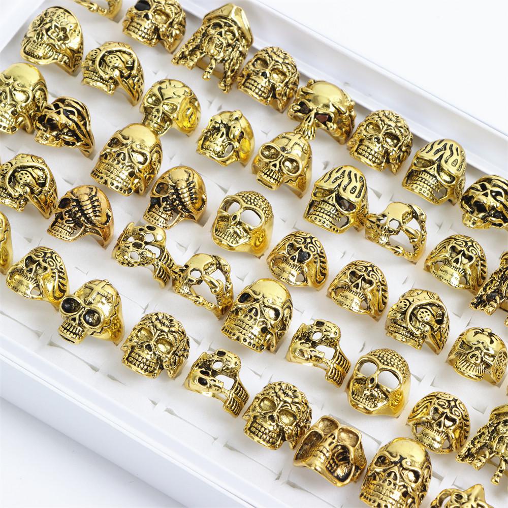 10/15/20 Stück/Los Retro Gothic Punk Totenkopfringe Herren Damen Charm Rock Cool Mode Schmuck Accessoire Täglich Party Geschenk Zufälliger Stil