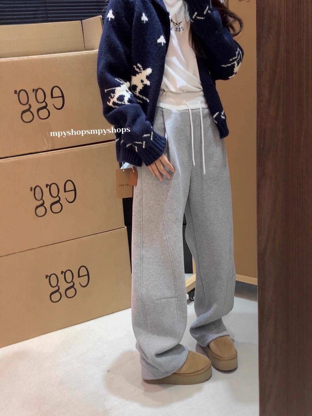 

Korean Egg House Winter Velvet Color Block Wide-Leg Casual Pants for Women Size 38 (115-135 lbs)
