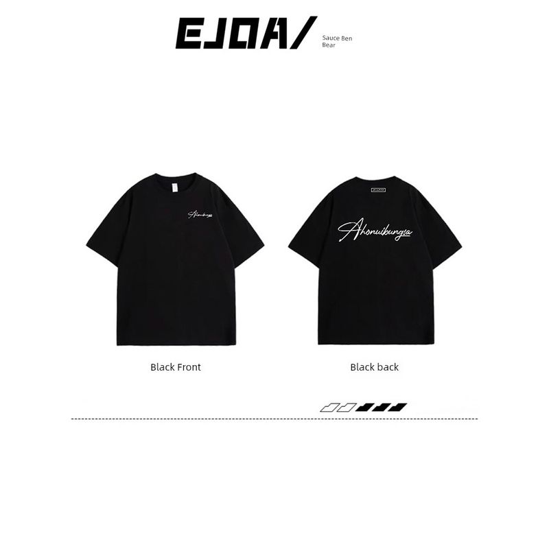 

American High Street Heavy Weight Pure Cotton Short Sleeve T-Shirt Female Trendy Fashion Summer Loose Design Niche Style Couple s Tops Black M