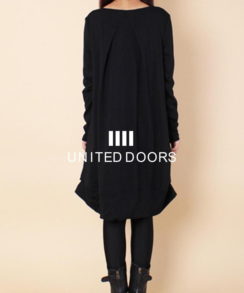 Long Body Large Leg Lengthening Knee Body Going Tunic [Doors] Dress, Casual, Women's, Tunic, Cocoon, Silhouette, Dress, Covering, Plain, Autumn,