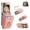 For Samsung Galaxy Z Flip7 5G Case Card Holder Ring Kickstand TPU+PU Leather Phone Cover with Long Strap
