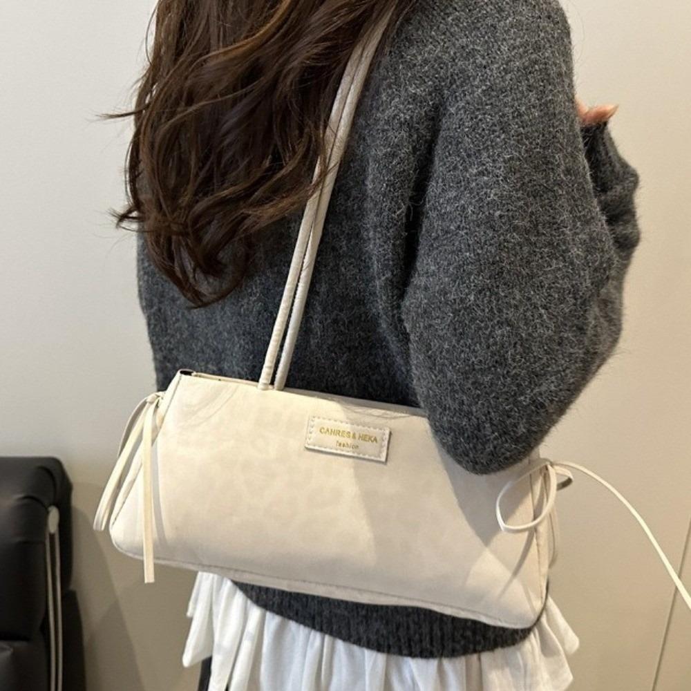 Textured Leopard Print Shoulder Bag Polyester Underarm Bag Trendy Handbag Daily Use