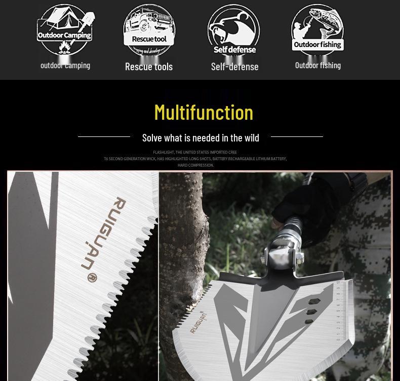 Multi-functional Outdoor Folding Shovel: Manganese Steel, Ideal for Camping, Fishing, Off-road Use, and Vehicle-mounted Tasks