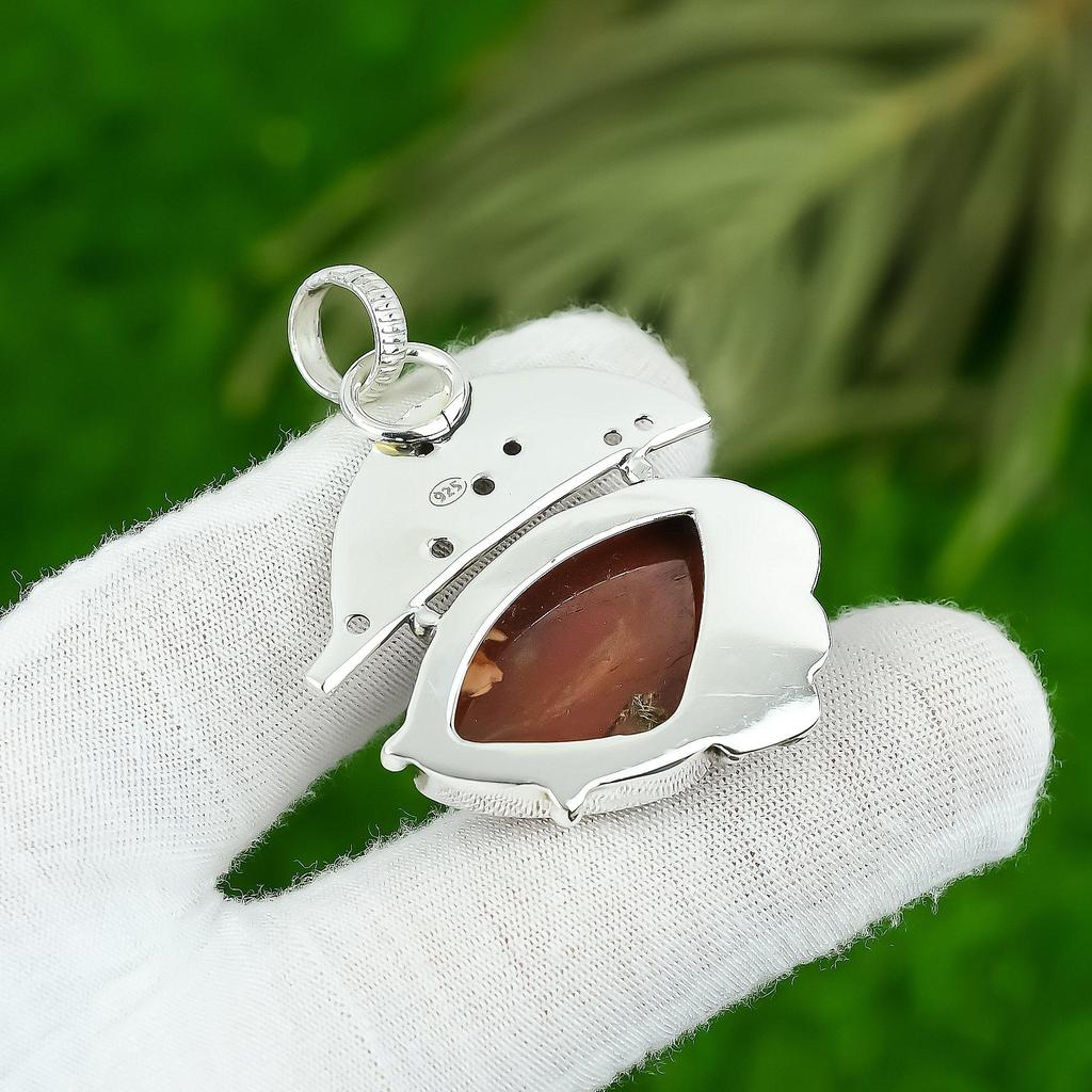 Natural Red Snakeskin Jasper Gemstone Pendant 925 Sterling Silver For Girls