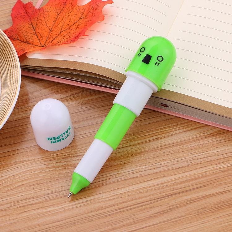 Fun Capsule-Shaped Retractable Ballpoint Pen with Creative Logo Design
