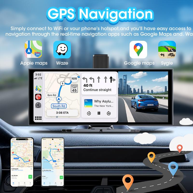11.26 inch ADAS Car DVR 4K Dash cam Wireless Carplay Android Auto Bluetooth Dashboard Video Recorder Siri Voice Control FM AUX