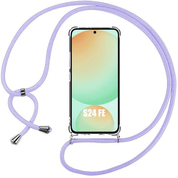 Coque de protection - BOOLING - Samsung Galaxy S24 FE - Souple - Transparent - Bandoulière violette
