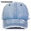 YOUNAXIN Retro Distressed Denim Cap Unisex Street Style Wide Brim Baseball Hat