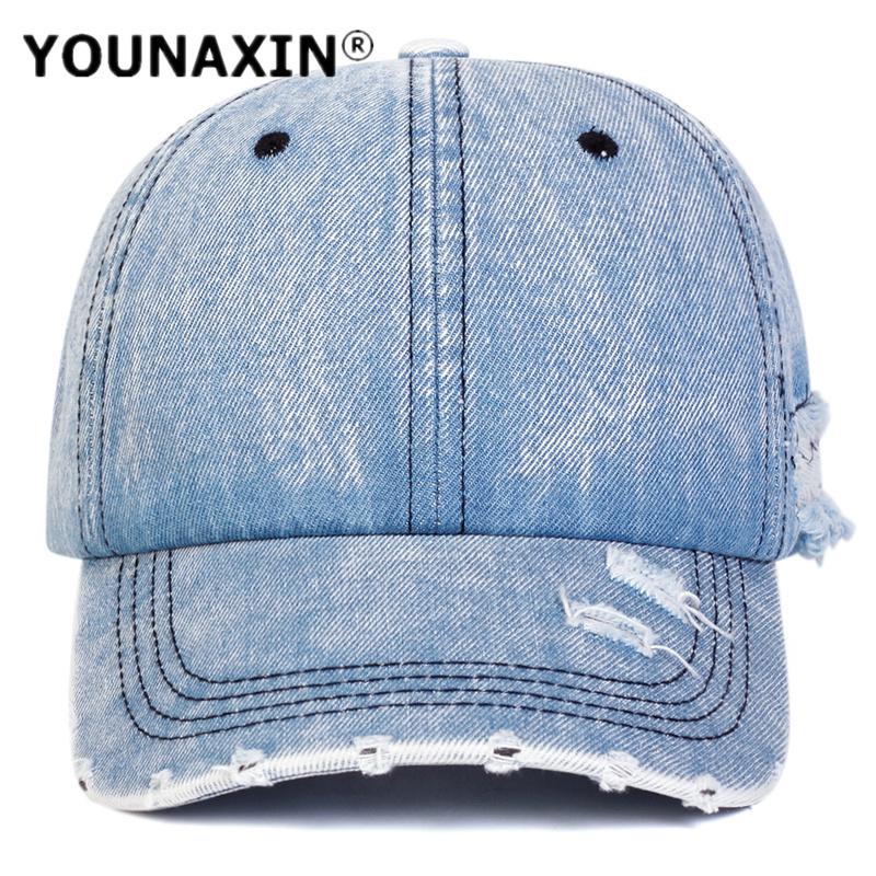 YOUNAXIN Retro Distressed Denim Cap Unisex Street Style Wide Brim Baseball Hat