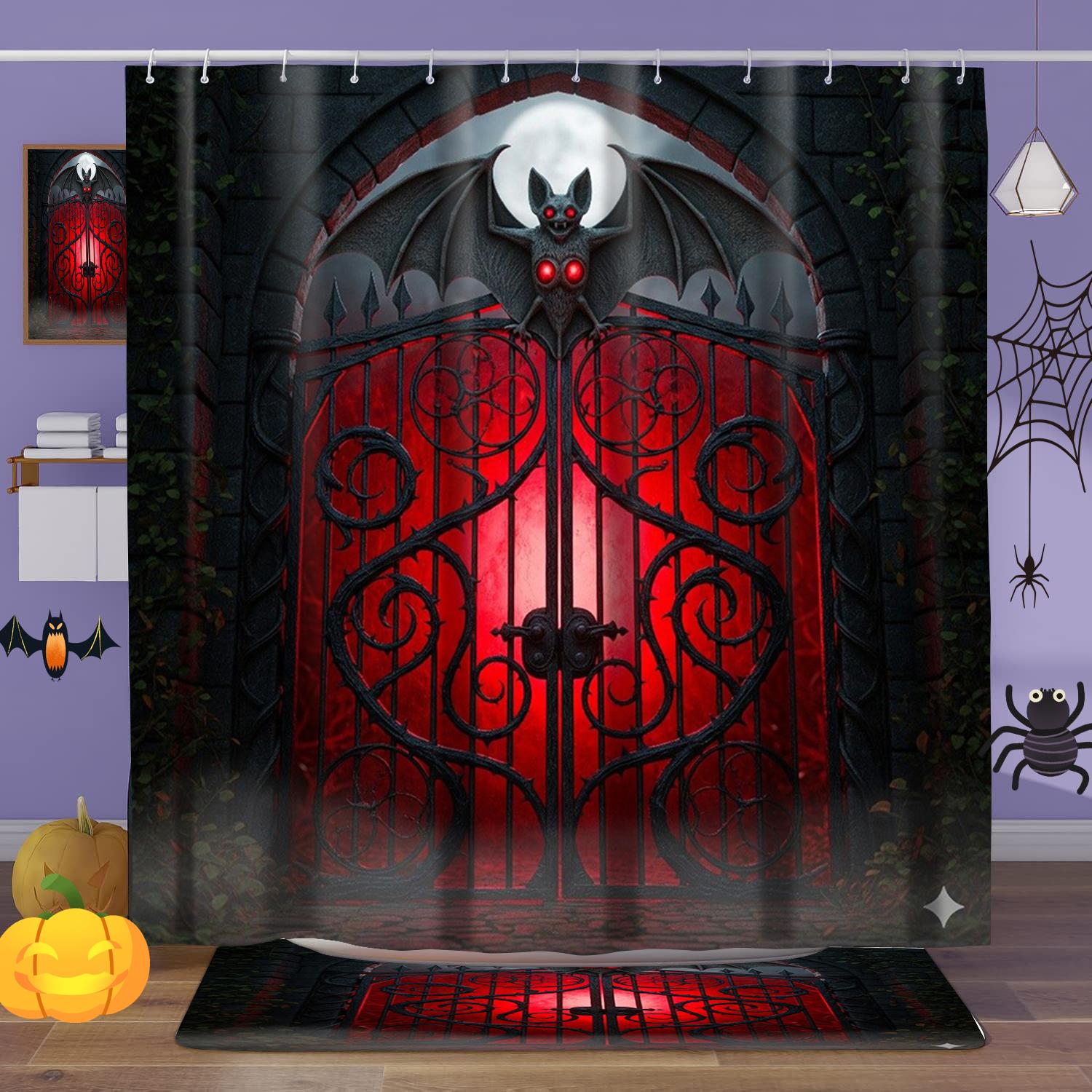 

Halloween Bat Decorations Pattern Bathroom Shower Curtain With 12 Hooks Home Bathroom Decor And Accessories W60H190(CM)-1 Pcs