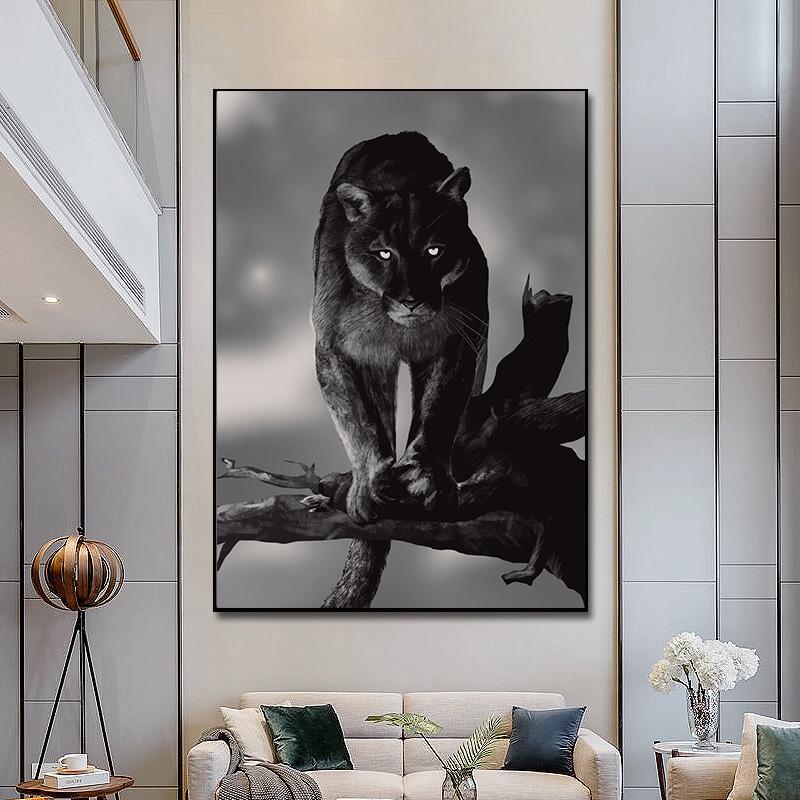 Black leopard canvas, painting, modern wall art, posters with animals and prints, painting for decorating the living room, painting without frames