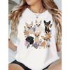 Cute Watercolor Kittens Floral Print T-Shirt Adorable Cats Hydrangea Butterflies Design Summer Soft Top