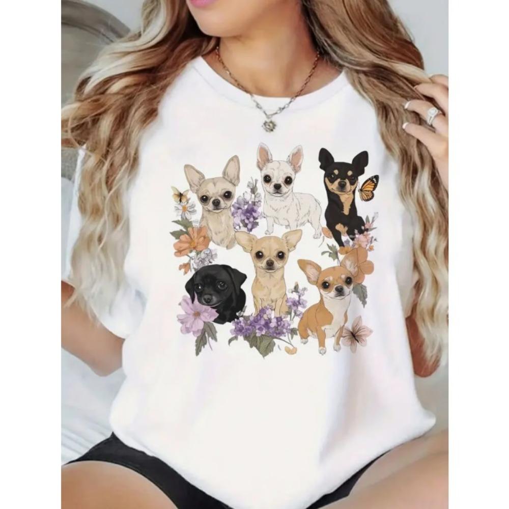 Cute Watercolor Kittens Floral Print T-Shirt Adorable Cats Hydrangea Butterflies Design Summer Soft Top